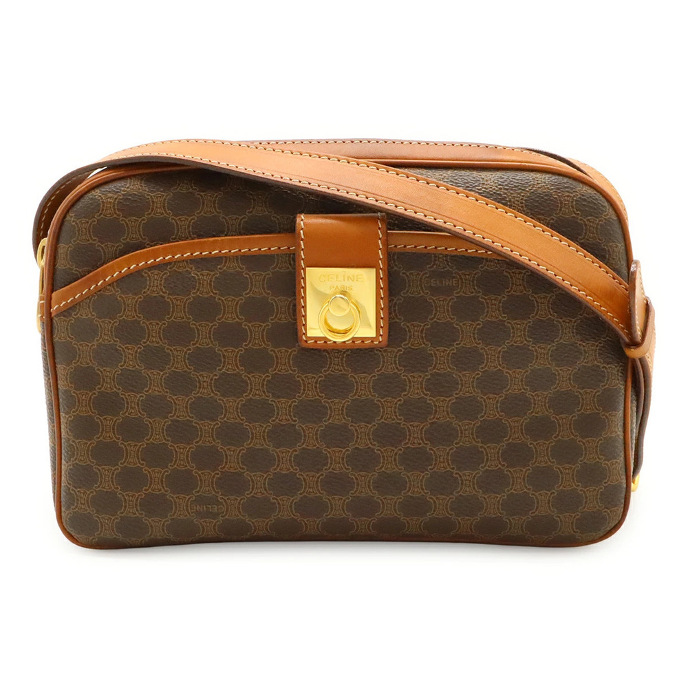 Celine Macadam Crossbody Bag leather dark brown